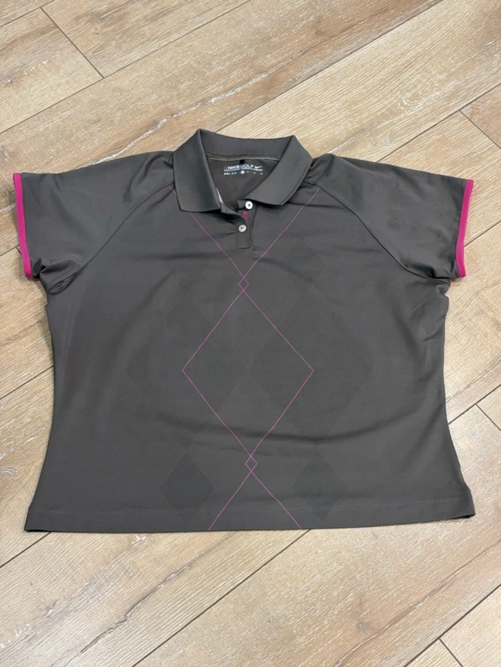 Nike Golf Dri-FIT XL Gray & Pink Argyle Polo Shirt